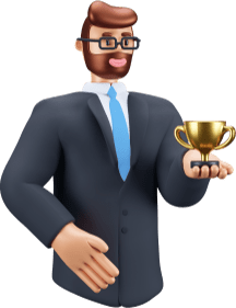 businessman winning award trophy