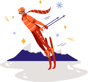 Man skiing jump in the air snow mountain behind