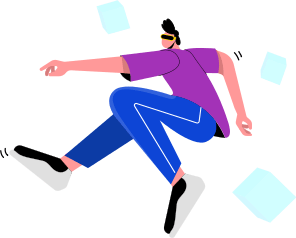 Man wearing VR jumping over virtual cubes