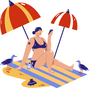 Woman suntanning under the beach sun using sunscreen