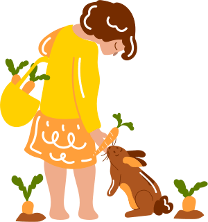Girl carry carrot basket feeding rabbit