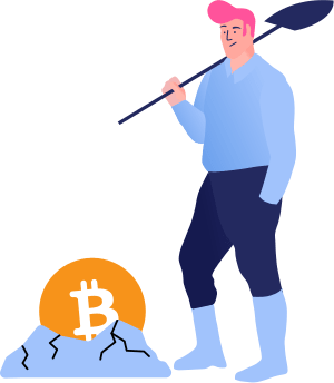 Man mining bitcoin digging spade