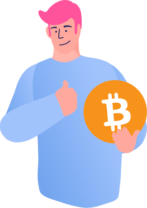 Man with bitcoin thumbsup