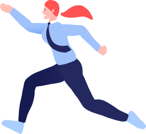 Woman sprinting or running corporate office