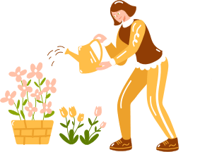 Woman watering flowering plants during spring