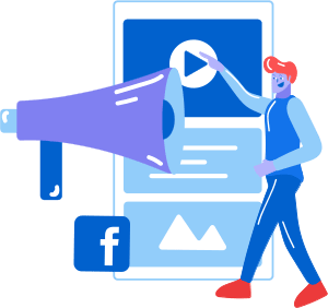 Man social media marketing large megaphone facebook