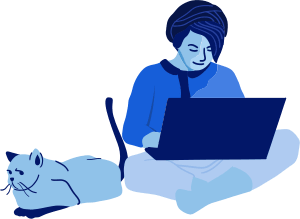 Girl working laptop cat sitting