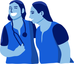 Woman nurses wearing stethoscope laughing