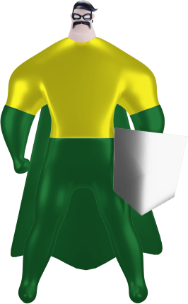 Super villain with shield standing