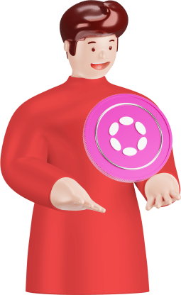 Guy with crypto coin polkadot pink