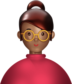 Avatar woman brown hair bun round glasses brown skin