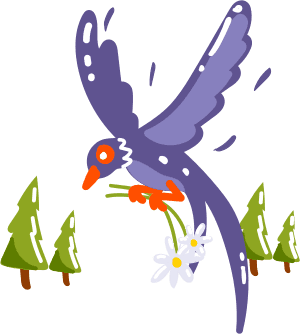 Bird carry flower from forest