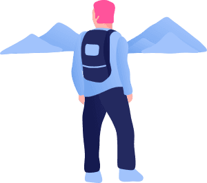Man carry backpack traveller sight seeing mountains