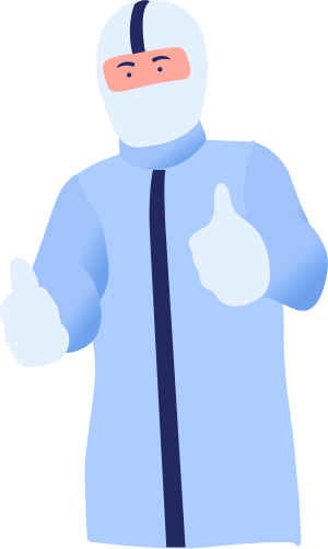 Man wearing PPT suit thumbs up Covid-19