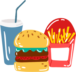 Burger fries and soda drink