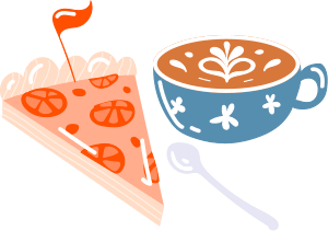 Orange tart slice and cappuccino