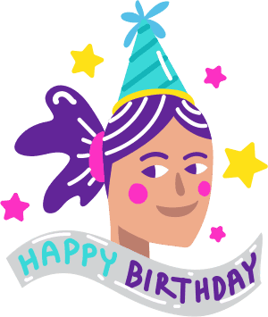 Birthday girl with birthday banner birthday hat stars