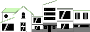 Condominium and villa city architecture with buildings in groups