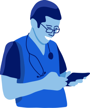 Man doctor checking phone smiling