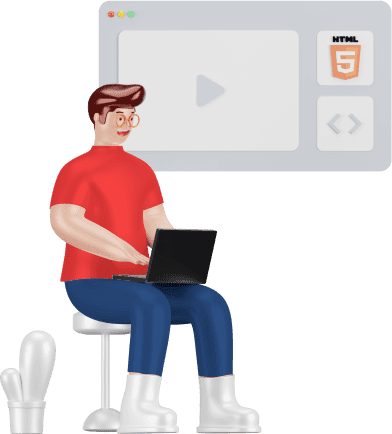 Coder sitting coding language html 5