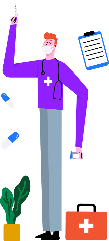 Doctor guy injection medikit Covid- vaccine 19
