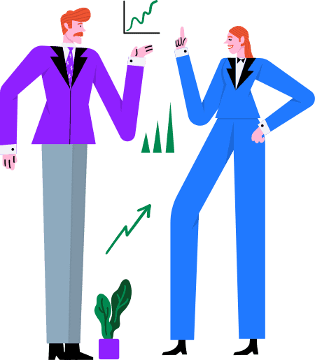 Guy and girl discuss business ideas analytical data