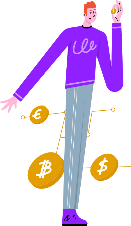 Guy look closely on bitcoin while buying