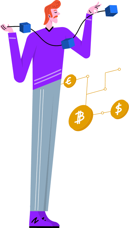 Guy managing blockchain crypto coins